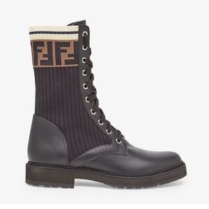 Fendi Rockoko leather and knit boots